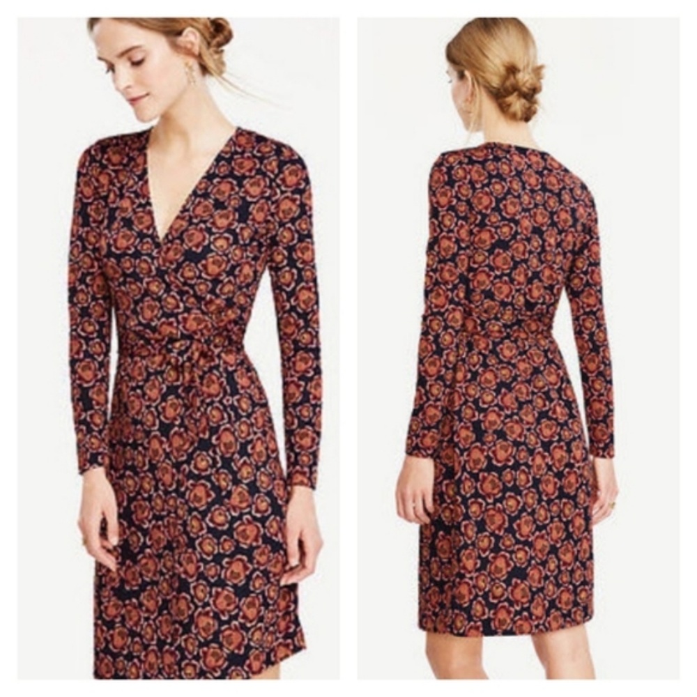 Ann Taylor Floral Wrap Long Sleeve Dress